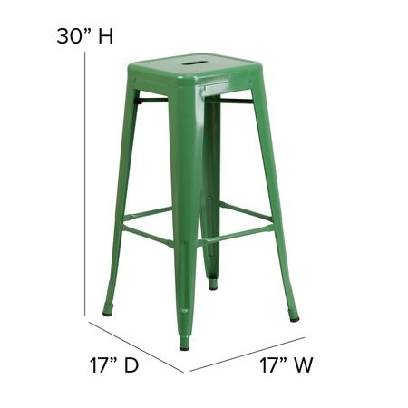 Flash Furniture 30" High No Back Green Metal Barstool Square Seat CH-31320-30-GN-GG