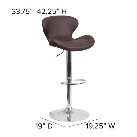 Flash Furniture Brown Vinyl Barstool, Adj Height, Backrest: Curved CH-321-BRN-GG