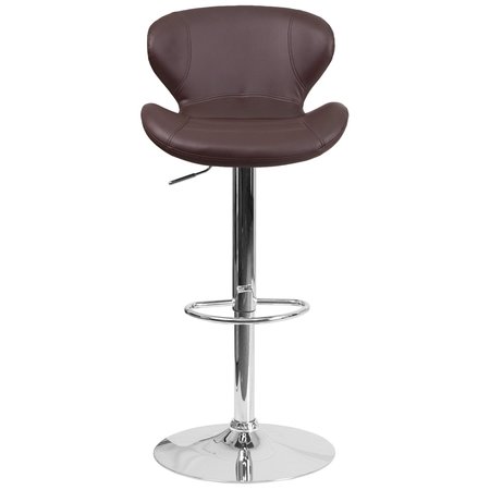 Flash Furniture Brown Vinyl Barstool, Adj Height, Backrest: Curved CH-321-BRN-GG