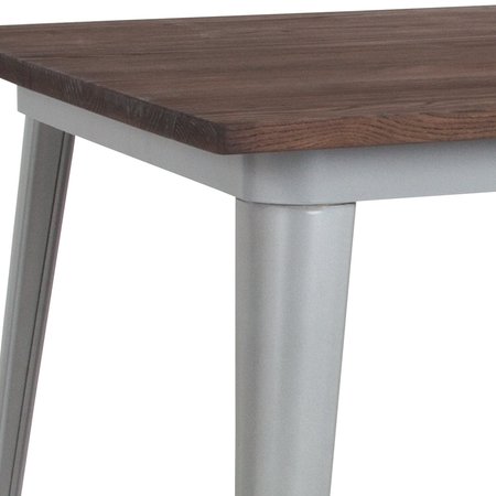 Flash Furniture Square Square Silver Metal Indoor Table with Wa, 31.5" W, 31.5" L, 30.5" H, Wood Top, Wood Grain CH-51040-29M1-SIL-GG