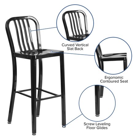 Flash Furniture 30" High Black Metal Barstool with Slat Back CH-61200-30-BK-GG