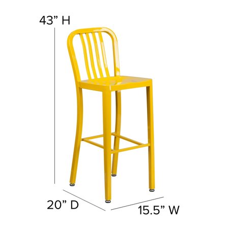 Flash Furniture 30" High Yellow Metal Barstool with Slat Back CH-61200-30-YL-GG