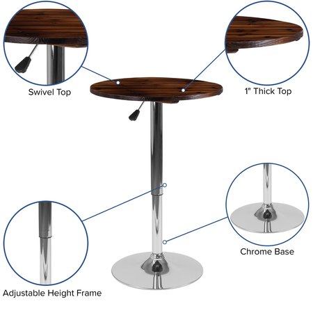 Flash Furniture Round Table, Pine Wood Adj., 23.5", Round, 23.5" X 23.5" X 35.5", Wood Top, Brown CH-9-GG