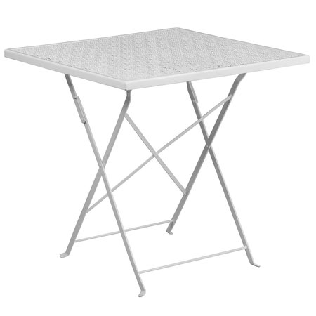 Flash Furniture 28" Square White Steel Folding Table w/ 2 Chairs CO-28SQF-03CHR2-WH-GG