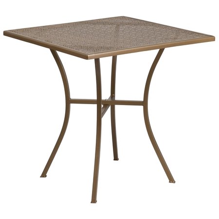 Flash Furniture 28" Square Gold Steel Patio Table with 2 Chairs CO-28SQ-03CHR2-GD-GG