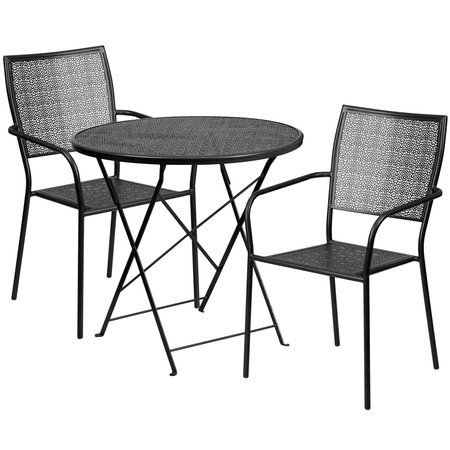 Flash Furniture 30" Round Black Steel Folding Table with 2 Chairs CO-30RDF-02CHR2-BK-GG