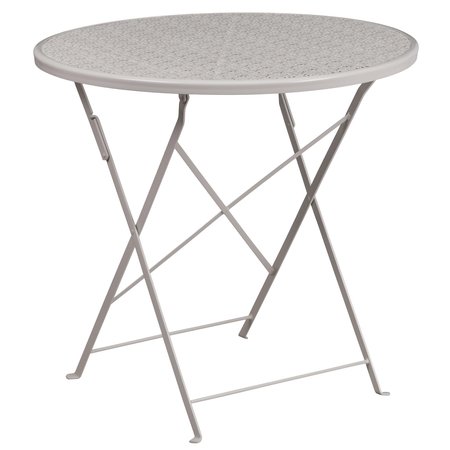 Flash Furniture 30" Round Lt Gray Steel Folding Table w/ 2 Chairs CO-30RDF-02CHR2-SIL-GG