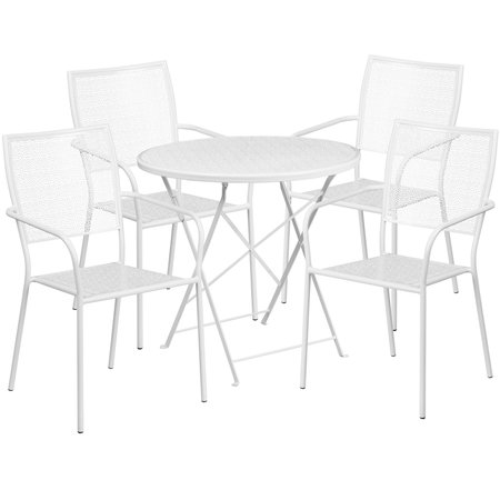 Flash Furniture 30" Round White Steel Folding Table w/ 4 Chairs CO-30RDF-02CHR4-WH-GG