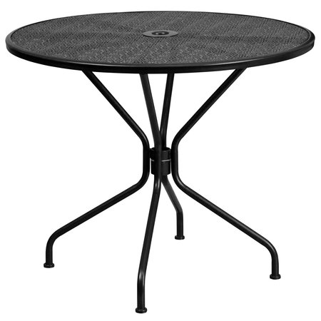 Flash Furniture 35.25" Round Black Steel Table with 2 Chairs CO-35RD-02CHR2-BK-GG