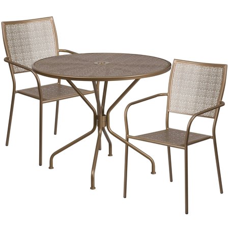 Flash Furniture 35.25" Round Gold Steel Table with 2 Chairs CO-35RD-02CHR2-GD-GG