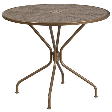 Flash Furniture 35.25" Round Gold Steel Patio Table with 4 Chairs CO-35RD-02CHR4-GD-GG