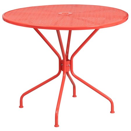 Flash Furniture 35.25" Round Coral Steel Table Set with 4 Chairs CO-35RD-03CHR4-RED-GG