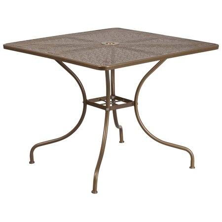 Flash Furniture 35.5" Square Gold Steel Table w/ 2 Chairs CO-35SQ-02CHR2-GD-GG