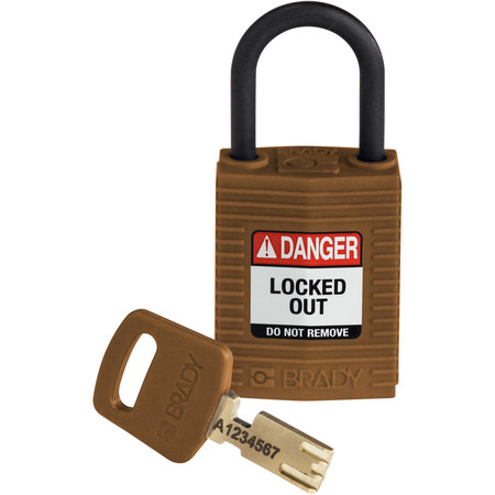 BRADY SAFEKEY Lockout Padlock Nylon Brown 1.0" Plastic CPT-BRN-25PL-KD