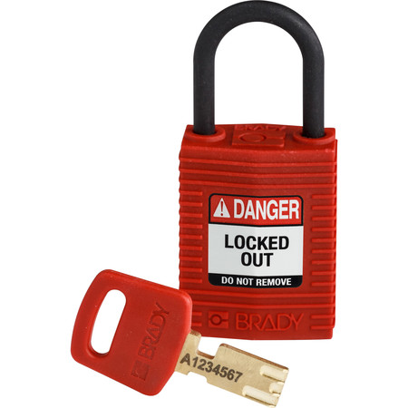 BRADY SAFEKEY Lockout Padlock Nylon Red 1.0" Plastic S CPT-RED-25PL-KD