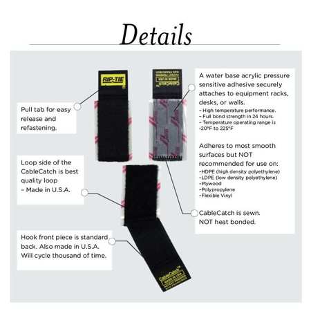 Rip-Tie Strap, Adhesive Back, Black, PK50, 5/8x4" A-04-050-BK