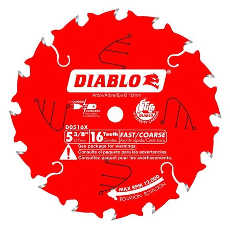 Diablo Tooth Framing Trim Saw Blade, 5-3/8"x16 D0516X