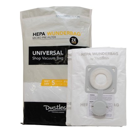 DUSTLESS TECHNOLOGIES Universal Wet/Dry Vac HEP, 12-18 gal, PK2 D1351