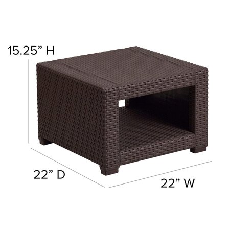 Flash Furniture Square End Table, Faux Rattan, Chocolate, 22 W, 22 L, 15.25 H, Resin Top, Chocolate Brown DAD-SF1-S-GG