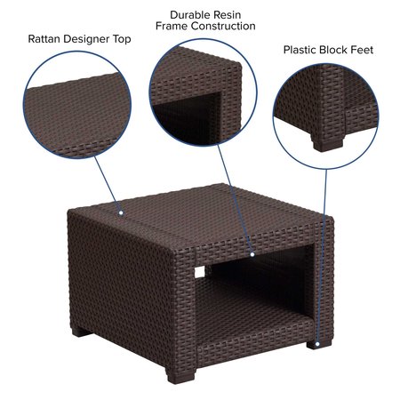 Flash Furniture Square End Table, Faux Rattan, Chocolate, 22 W, 22 L, 15.25 H, Resin Top, Chocolate Brown DAD-SF1-S-GG
