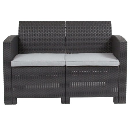 Flash Furniture Dk Gray Rattan Loveseat w/ All-Weather Cushions DAD-SF2-2-DKGY-GG