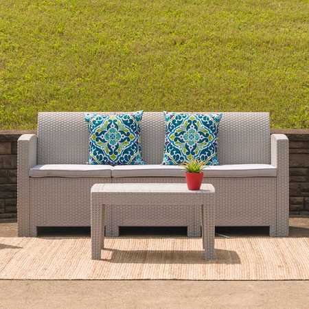 Flash Furniture Light Gray Rattan Sofa with All-Weather Cushions DAD-SF2-3-GG