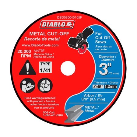 DIABLO Metal Cut Off Disc-Thin Kerf, 3", PK5 DBD030045105F