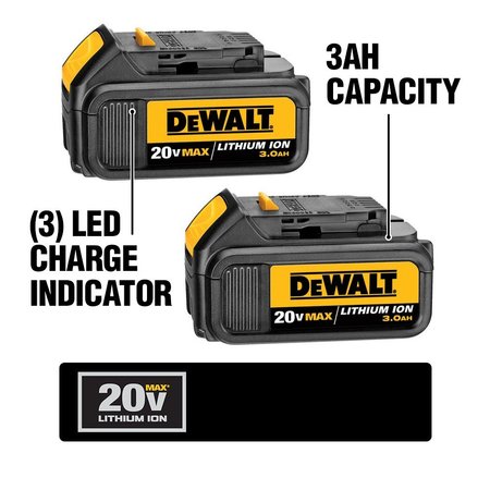 Dewalt 20.0V Li-Ion Battery, 3.0Ah Capacity (2 Pack) DCB200-2