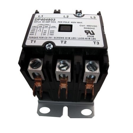 Supco Contactor, 40A, 480V, 3 Pole DP404803