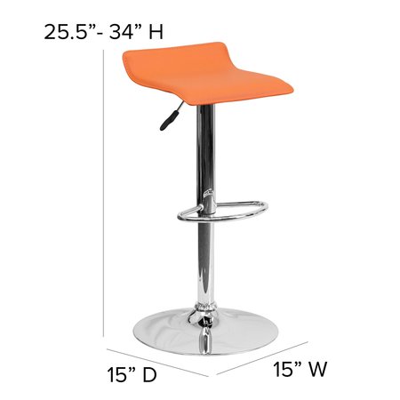 Flash Furniture Orange Vinyl Barstool, Adj Height, Seat Height Range: 22-3/4" to 31-1/4" DS-801-CONT-ORG-GG