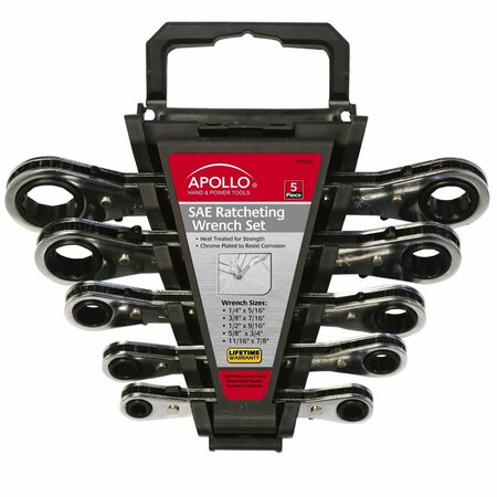 APOLLO TOOLS 5 Piece SAE Ratcheting Wrench Set DT1212