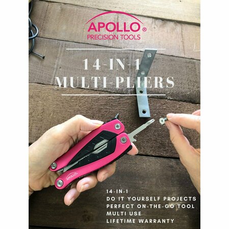 Apollo Tools Multitool Pliers, 14 In 1, Pink DT5015P