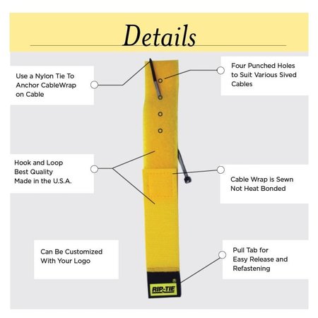 Rip-Tie Reusable Strap, Black, 1"x9", PK100, Package quantity: 100 H-09-100-BK