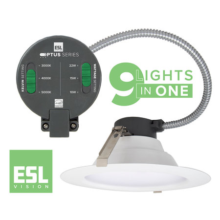 Esl Vision LED Round Adjustable Comm Can, 10/15/22W ESL-OPT-6-XW-1YY