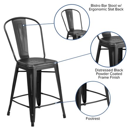 Flash Furniture Distressed Black Metal Stool ET-3534-24-BK-GG