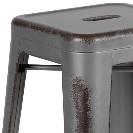 Flash Furniture 30"H Backless Distressed Silver Metal Barstool ET-BT3503-30-SIL-GG