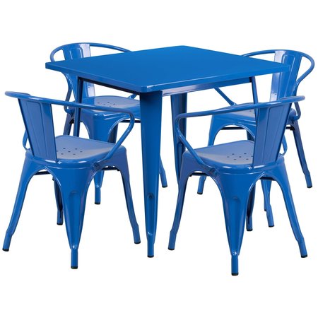 Flash Furniture Square 31.5" W, 31.5" L, 29.5" H, Metal Top, Blue ET-CT002-4-70-BL-GG