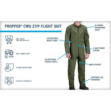 Propper Coverall, Chest 33 to 34In., Black F51154600134L