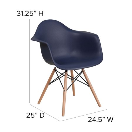 Flash Furniture Navy Chair, 24.5 W 25" L 31.25 H, Metal, Polypropylene, Wood Seat, Alonza Series FH-132-DPP-NY-GG
