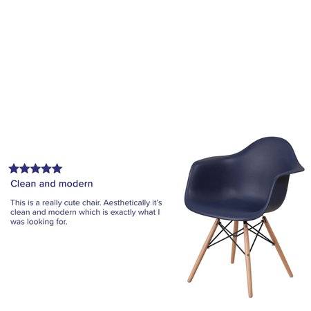 Flash Furniture Navy Chair, 24.5 W 25" L 31.25 H, Metal, Polypropylene, Wood Seat, Alonza Series FH-132-DPP-NY-GG