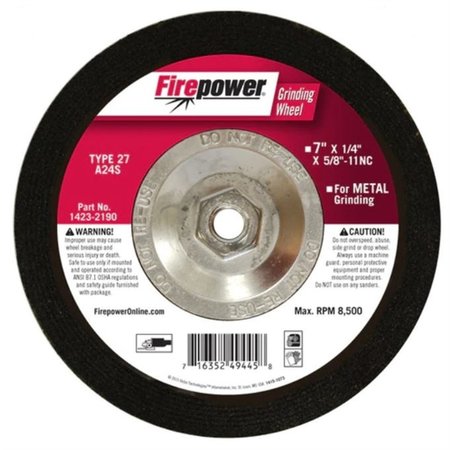 FIREPOWER Depressed Center Grinding Wheels, Type, 7 In.X1/4 In.X5/8 In. -11Nc FPW1423-2190