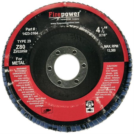 FIREPOWER Type 29 Flap Disc, 4-1/2"X7/8", Za 80 Grit FPW1423-3164