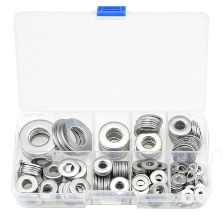 ZORO SELECT Thin Fender Washer Assortment, 18-8 Stainless Steel, Plain Finish, 318 PCS Z0490-SS