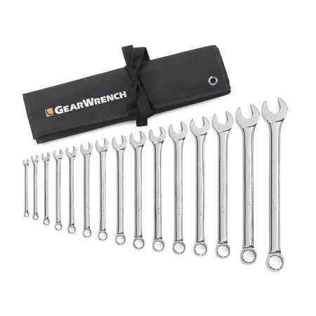 GEARWRENCH 15 Piece 12 Point Long Pattern Combination SAE Wrench Set with Tool Roll 81918