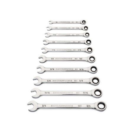 Gearwrench 10 Piece 90-Tooth 12 Point SAE Combination Ratcheting Wrench Set 86958