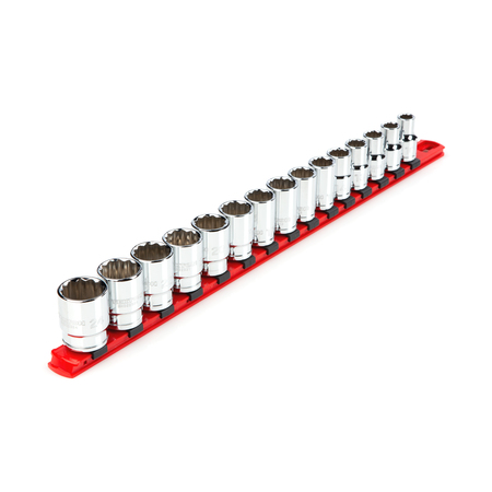 TEKTON 1/2 Inch Drive 12-Point Socket Set with Rail, 15-Piece (10-24 mm) SHD92104