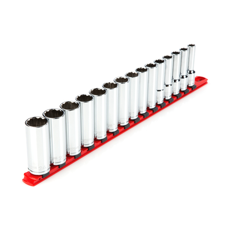 TEKTON 1/2 Inch Drive Deep 12-Point Socket Set with Rail, 15-Piece (10-24 mm) SHD92108