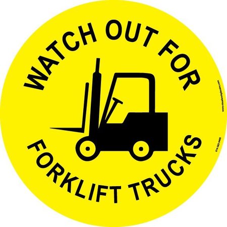 VISUAL WORKPLACE Floor Sign, High Bond, 17", Round, Watch Forklift 60-1609-RO17-C429