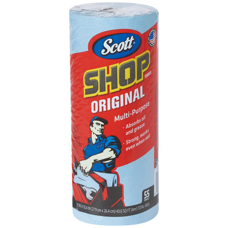 SCOTT Scott® Shop Towel Rolls, 11" x 10.4", Blue, 55/Roll, 12 Rolls/Case KW145