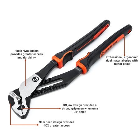 Crescent 12" Z2 K9™ Straight Jaw Dual Material Tongue and Groove Pliers RTZ212CG